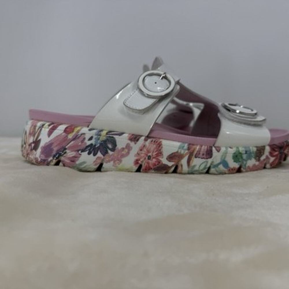 Alegria Vita Platform Slide Sandals 39 US 9 White Patent Leather Pink Floral - Picture 5 of 14